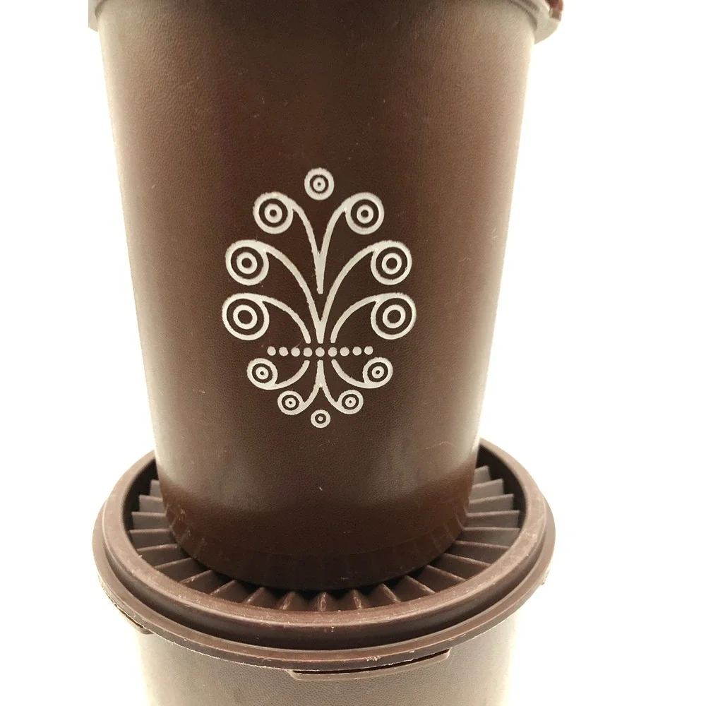 Vintage 70s Tupperware Servalier Brown Canisters COFFEE Starburst 809-14 & 811-3